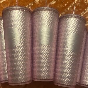💜Bundle 3Starbucks 2024 MattePink ChainLink Soft touch Venti 24oz.TumblerColdCup